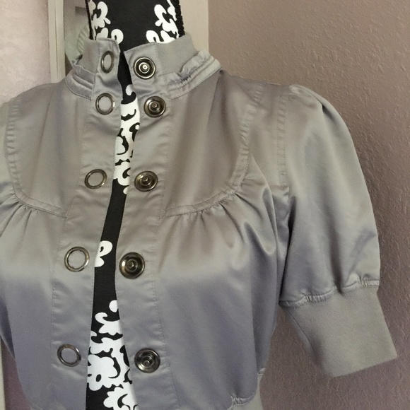 SOLD WET SEAL Grey Cropped Moto Style Snap Jacket - Picture 6 of 8